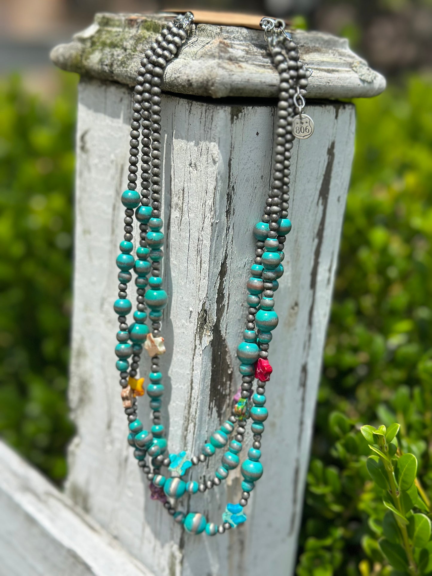 Western burnished turquoise bead necklace