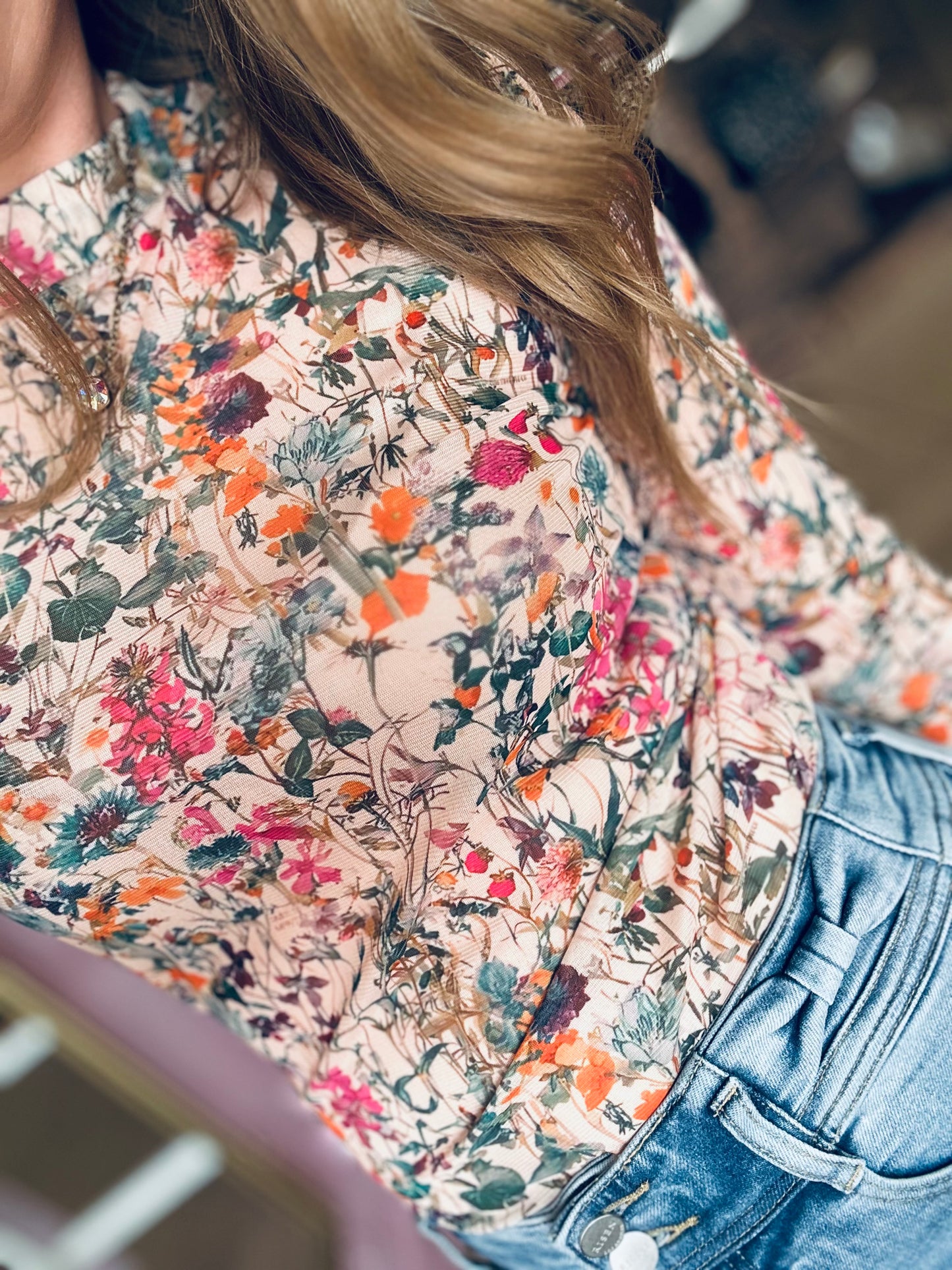 Spring Floral Mesh Top