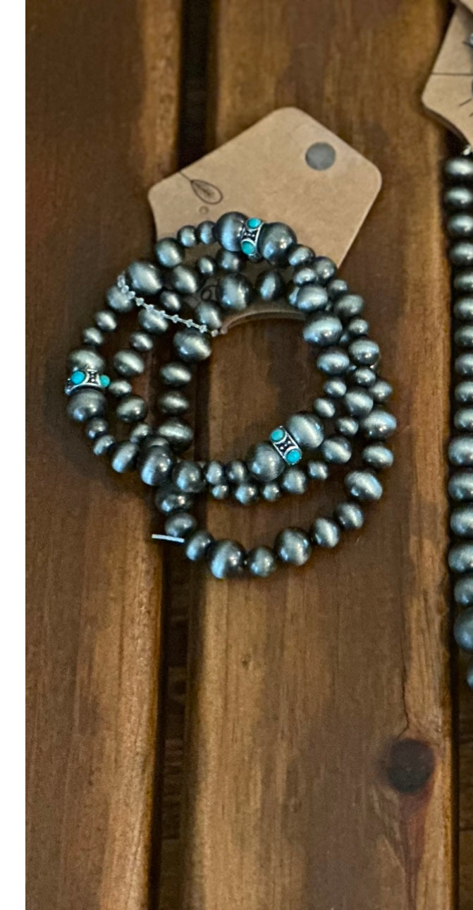 Silver Bead with Turquoise Bracelet
