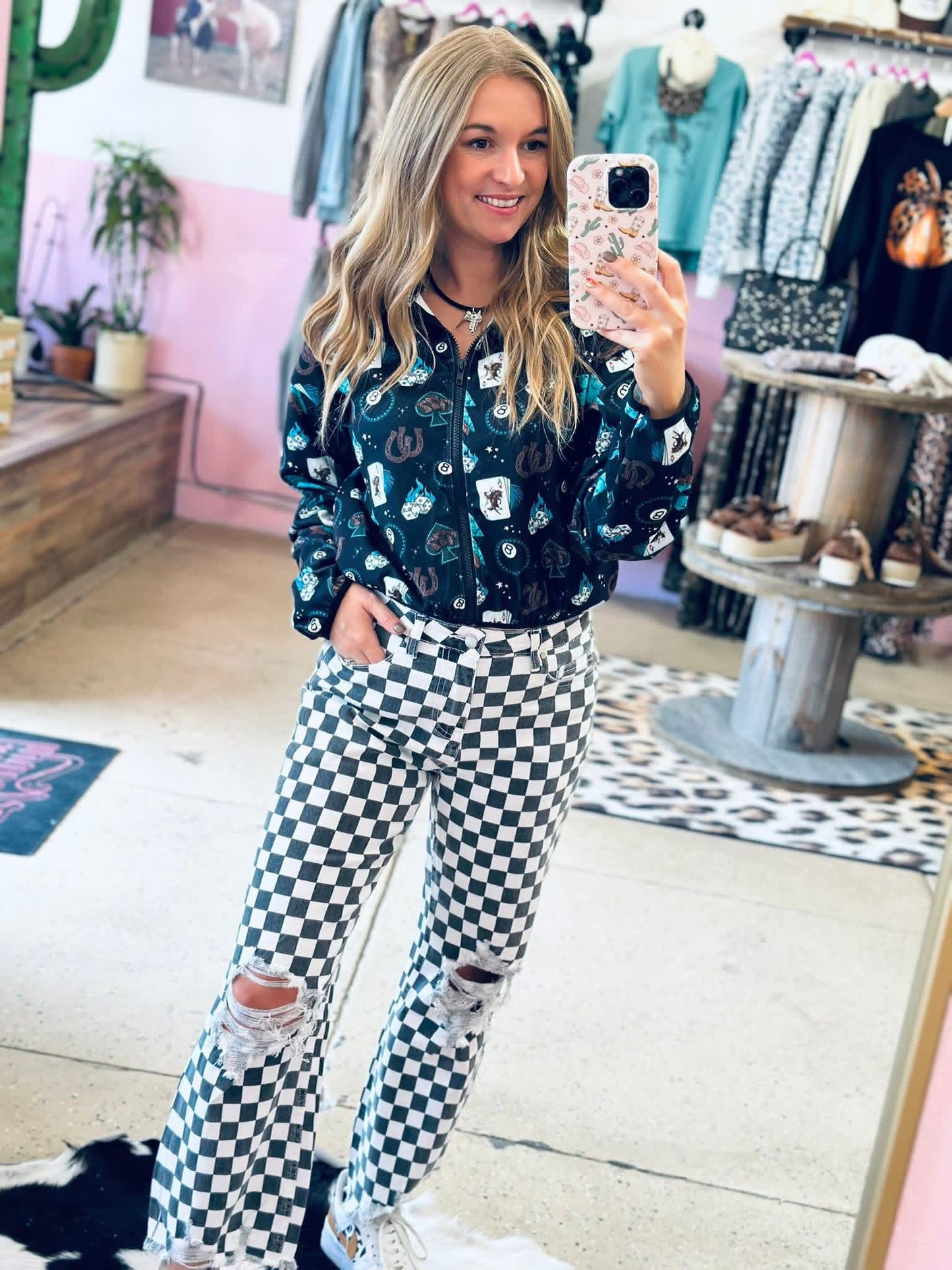 Black Checkered Jeans