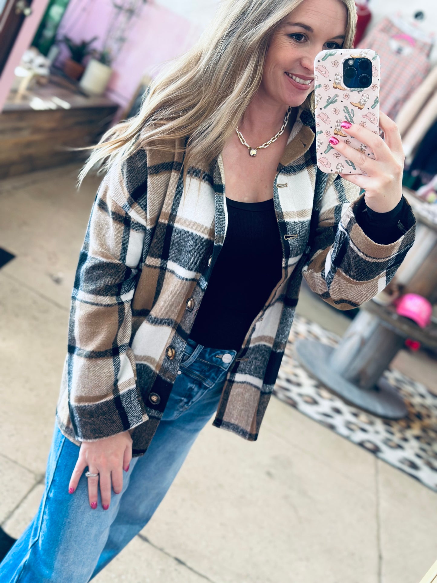 Brown Plaid Flannel Shacket