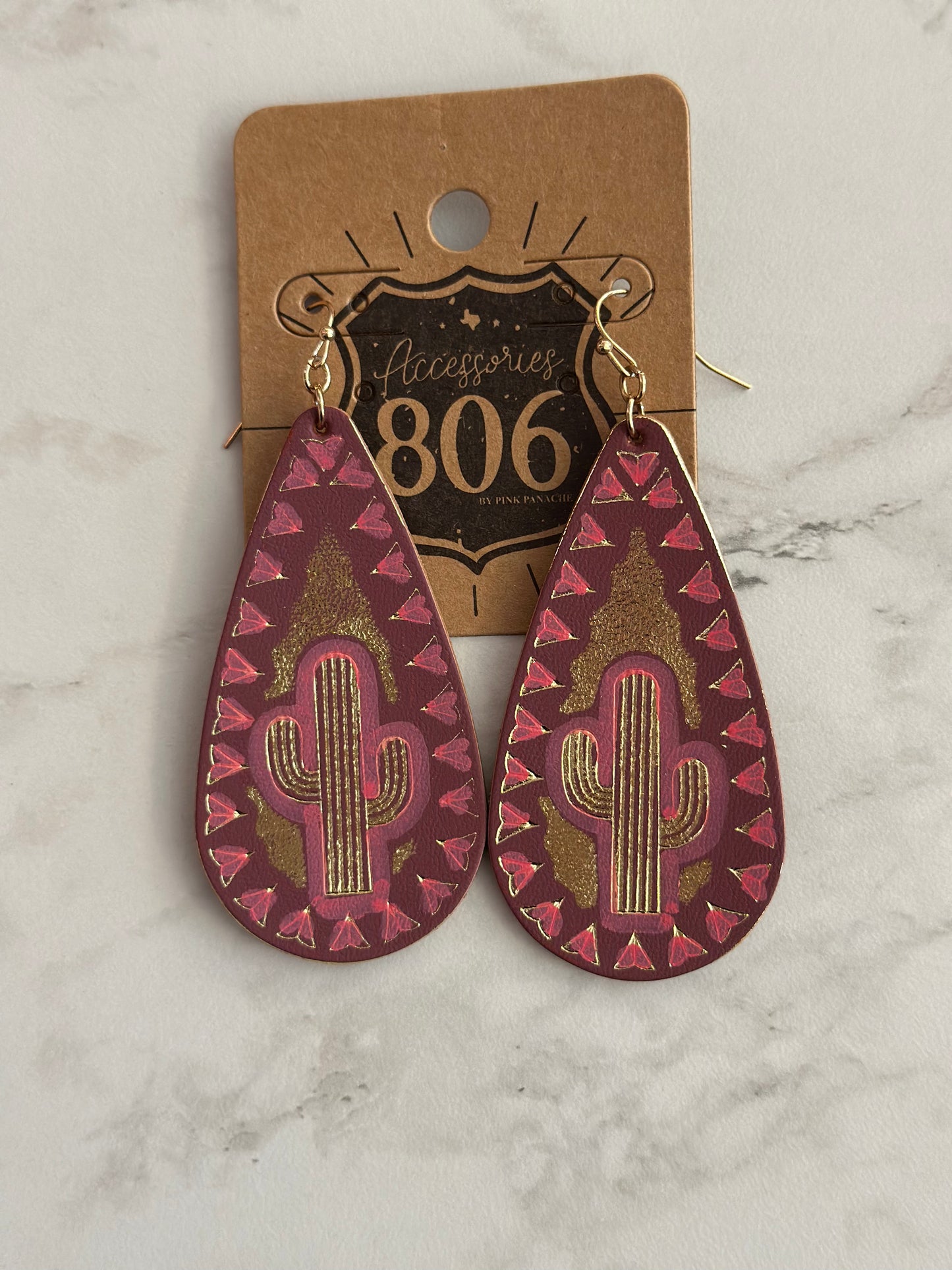Pink & Gold Cactus Earrings