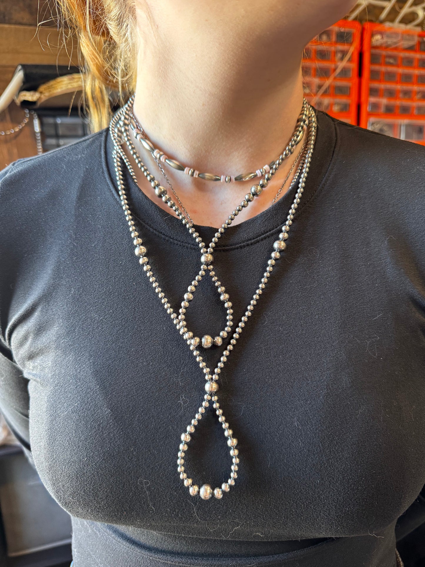 17 inch graduated Sterling Silver Pearls necklace hoop