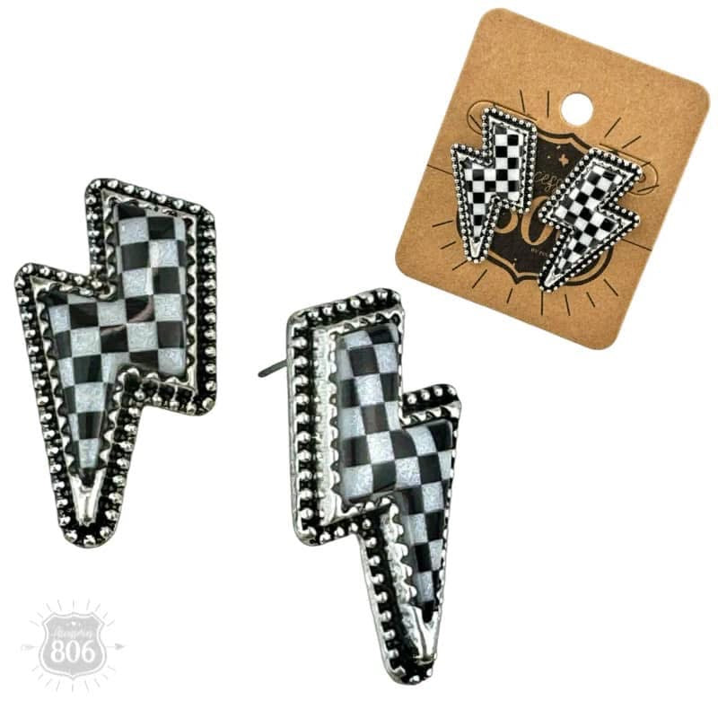 Checkerboard Lightning Bolt Earrings