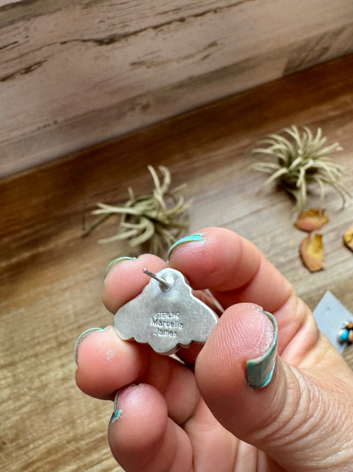 Stud Earrings – Orange Spiny & Turquoise (Stamped Marcella James)