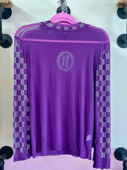 Purple Rhinestone Mesh Shirt