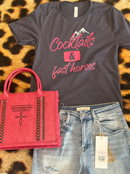 Cocktails & Fast Horses Tshirt Pink