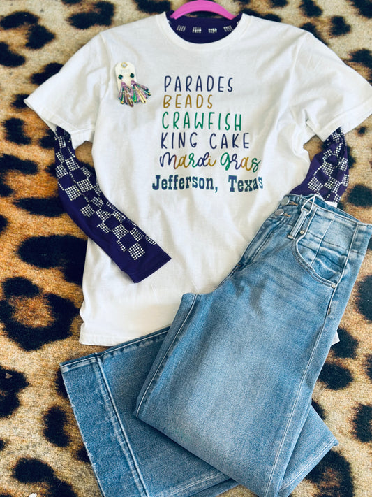 Purple Rhinestone Mesh Shirt