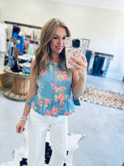 Floral Denim Tank
