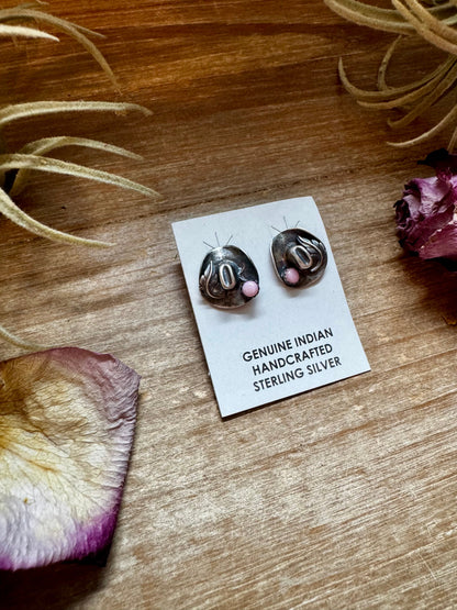 Mini Cowboy Hat Stud Earrings with Pink Conch