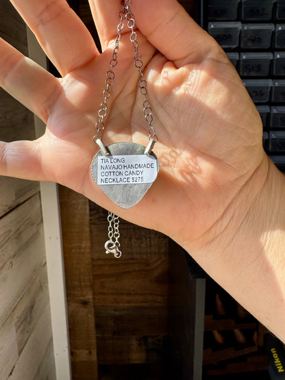 Cotton Candy Turquoise Bar Necklace – Freeform Shape – 18" Sterling Chain – Tia Long, Navajo Handmade