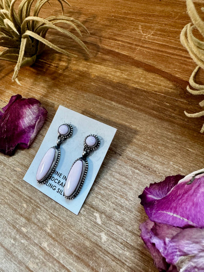 Pink Conch Dangle Earrings – Sterling Silver – Native Made by Marcella James