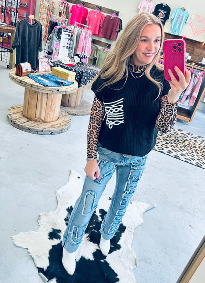 Black BootStitch Knit Top