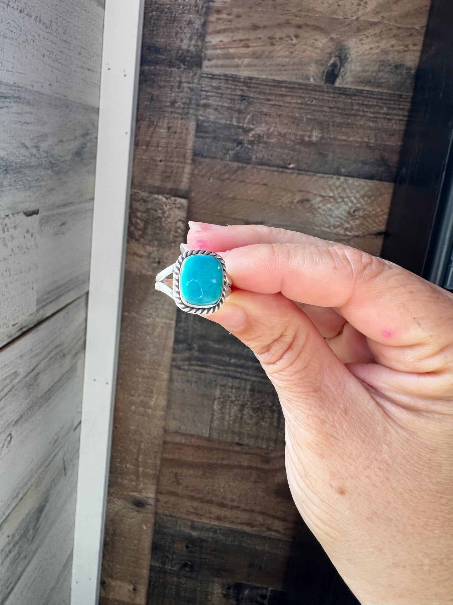 Square Kingman Turquoise Ring – Sterling Silver