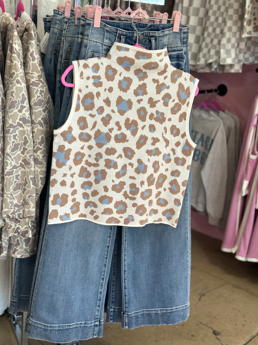 Leopard Blue Sweater Tank