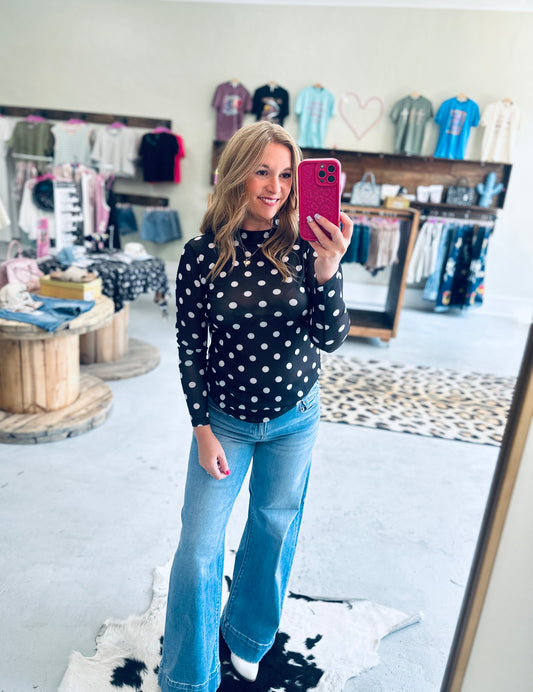 Polka Dot Mesh Long Sleeve
