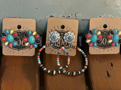 Multi Colored Squash Blossom Earrings