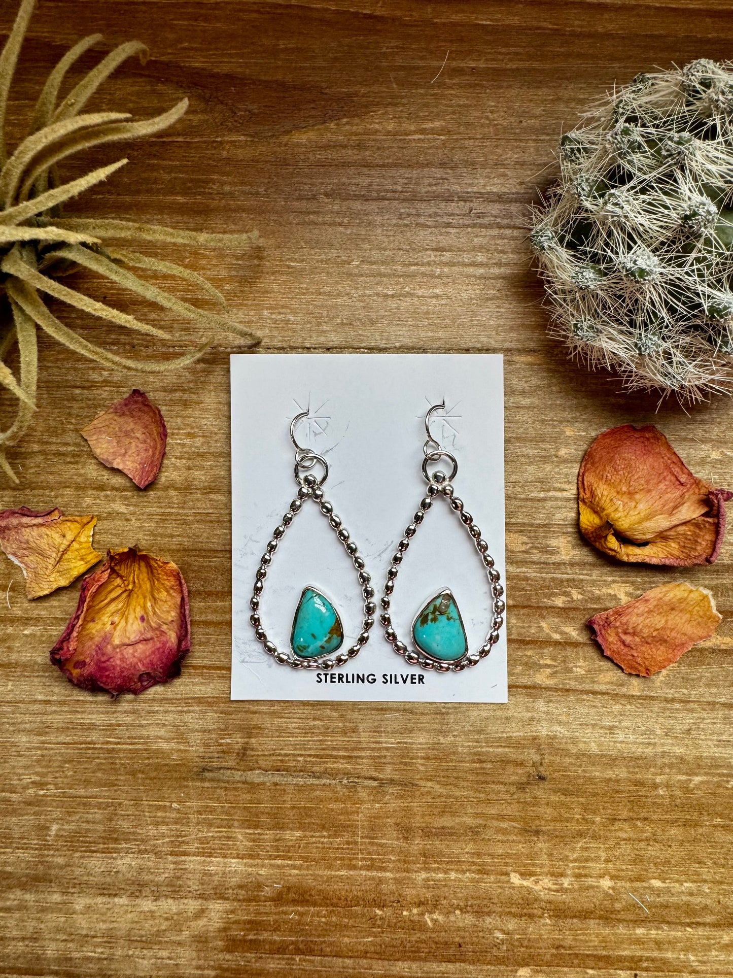 Long Dangle Earrings Hoop Turquoise & Sterling Silver Option II