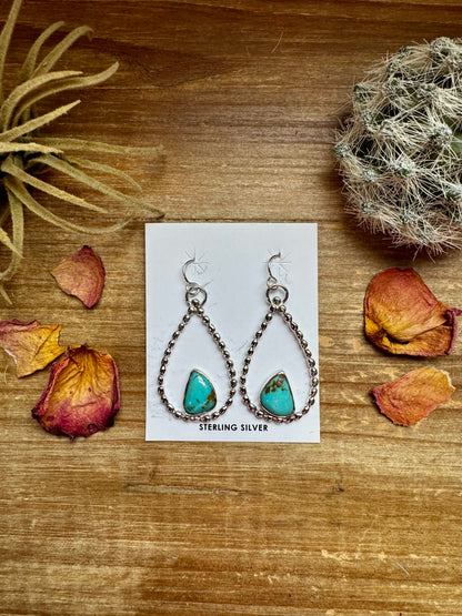 Long Dangle Earrings Hoop Turquoise & Sterling Silver Option II