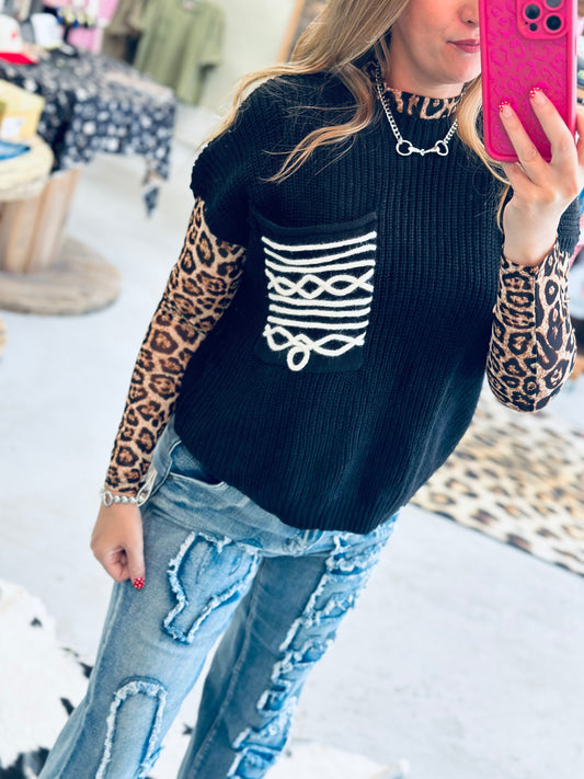 Black BootStitch Knit Top