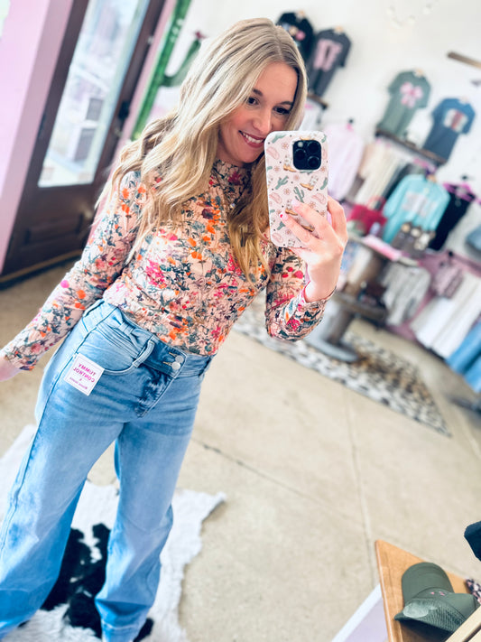 Spring Floral Mesh Top