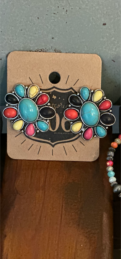 Multi Colored Squash Blossom Earrings