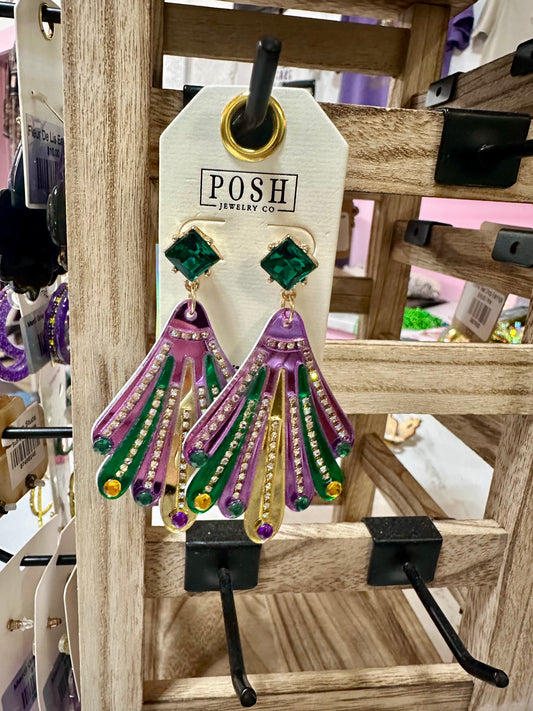 Mardi Gras Fan Earrings