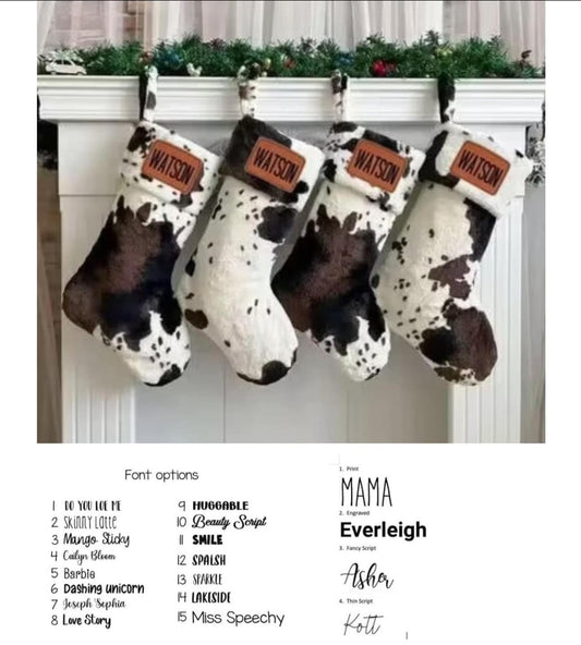 Personalized cow print stockings