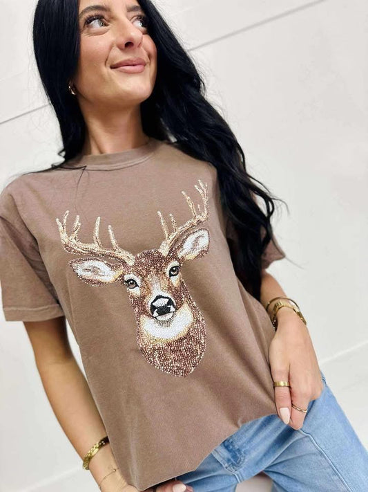 Faux Rhinestone Deer Tshirt