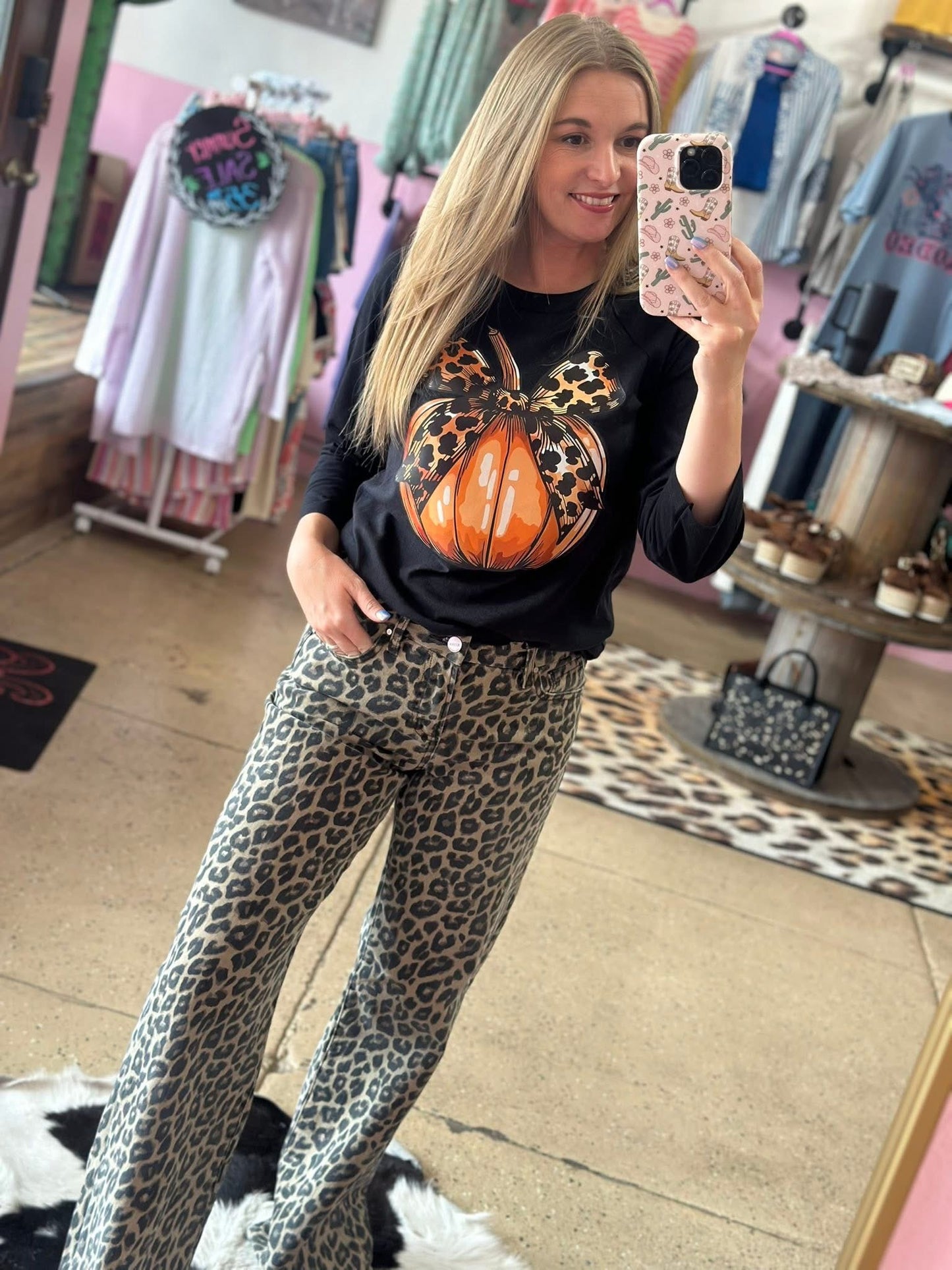Pumpkin Leopard 3/4 Shirt