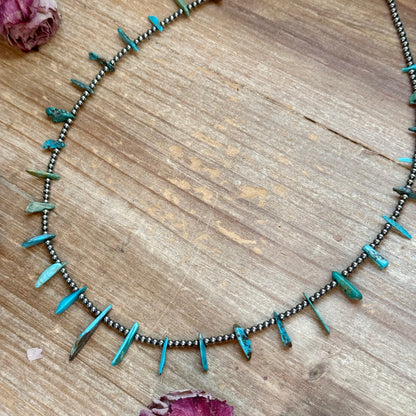 Sterling Silver Pearl & Long Blue Turquoise Necklace – 21”