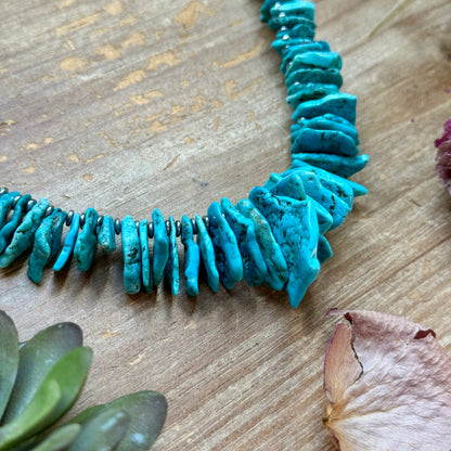 Blue Turquoise & Silver Hematite Necklace – 18”