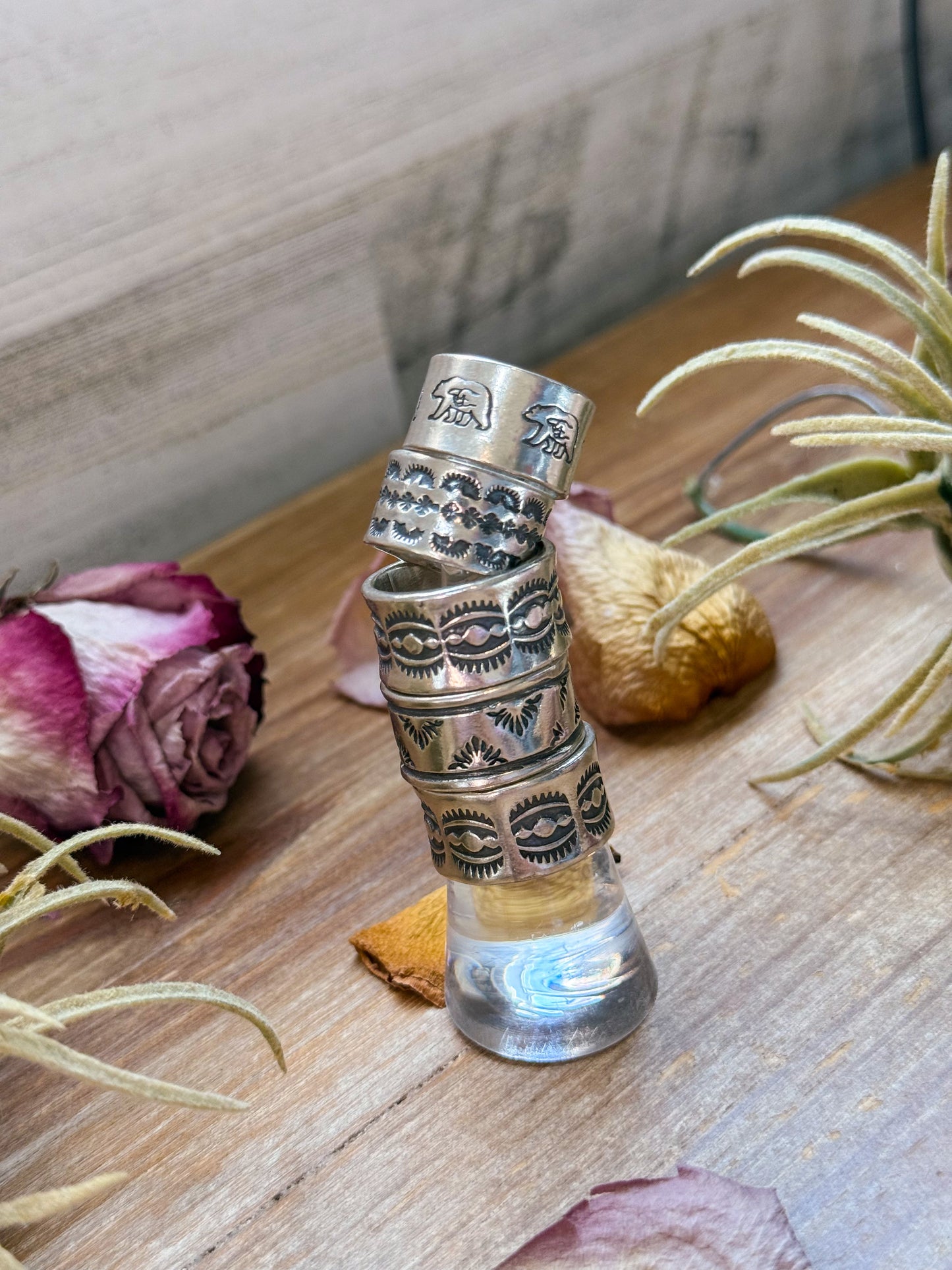 Sterling Silver Hand-Milled Wide Band Fancy Sun Ray Stamped Ring – Size 9 – Handmade by Artist Jason