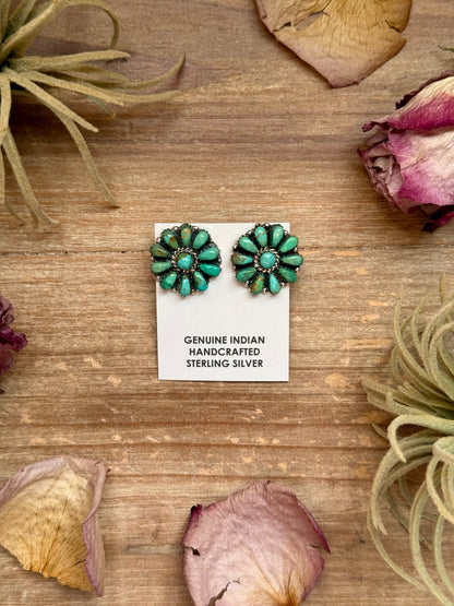 Sterling Silver Green Turquoise & Pearl Stud Earrings – Native Made by J. W.
