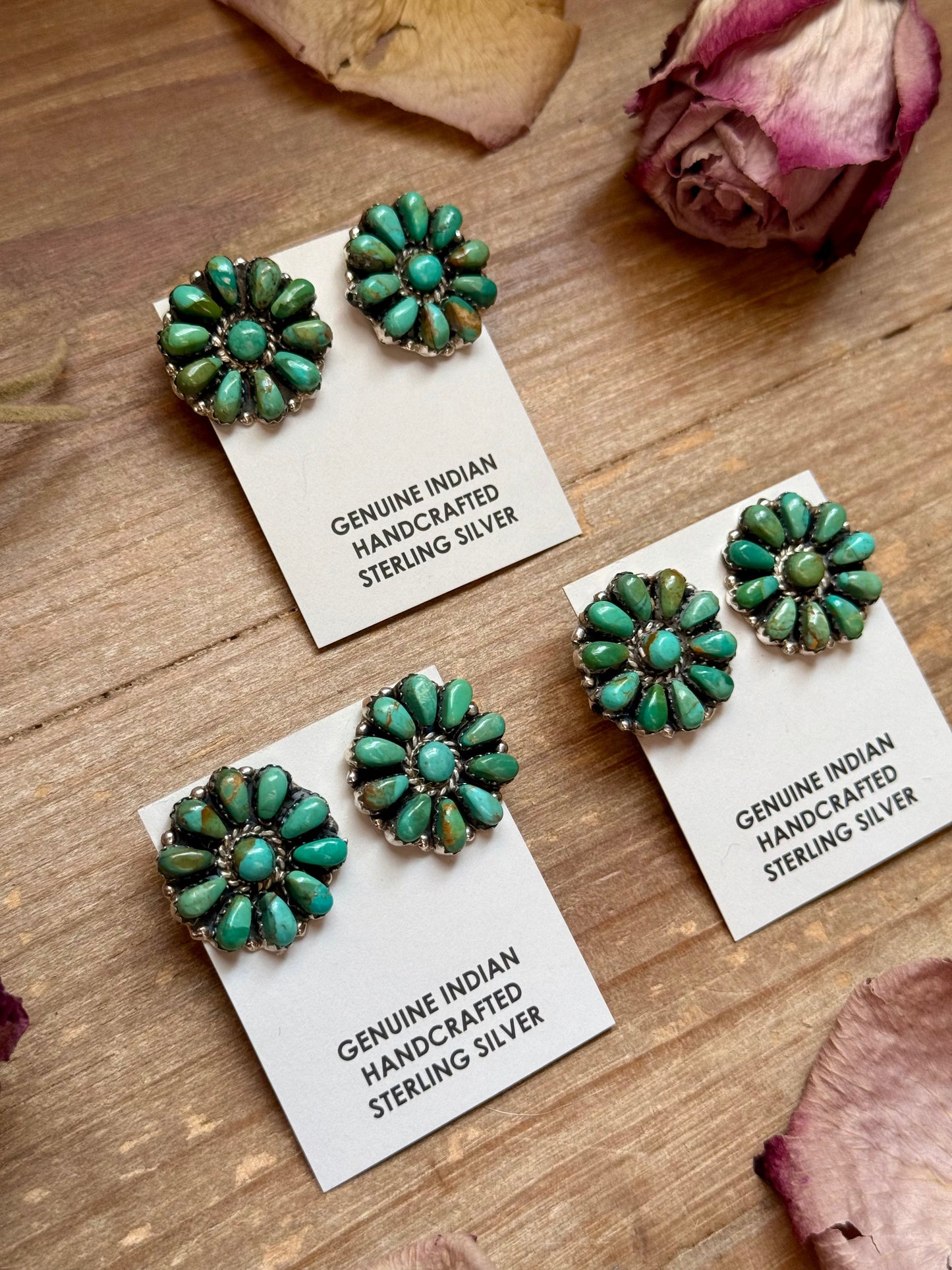 Sterling Silver Green Turquoise & Pearl Stud Earrings – Native Made by J. W.