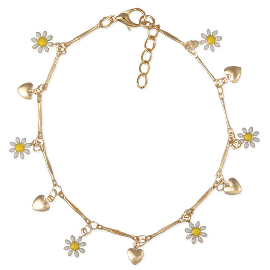 Floral Love Gold Flower Heart Anklet